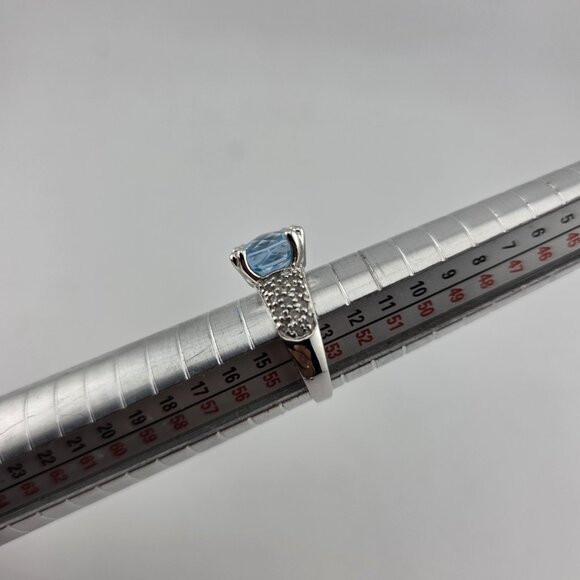Fashion Ring Blue Stone Women Sterling Silver Plated Tone Proposal Size 6 - Picture 2 of 9